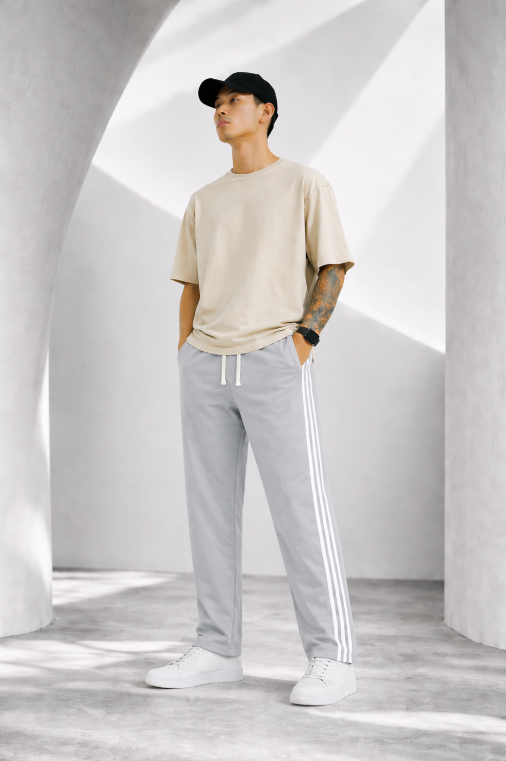 Men's Regular Fit Triple Side Stripe Track Pant | Drawstring Sports Lower