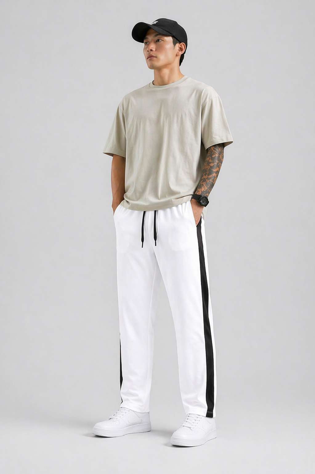 Men's Regular Fit Track Pants with Side Stripe, Adjustable Drawstring & Pockets