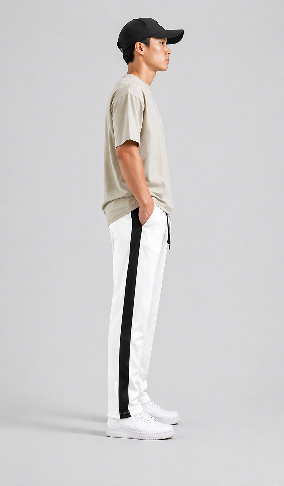 Men's Regular Fit Track Pants with Side Stripe, Adjustable Drawstring & Pockets