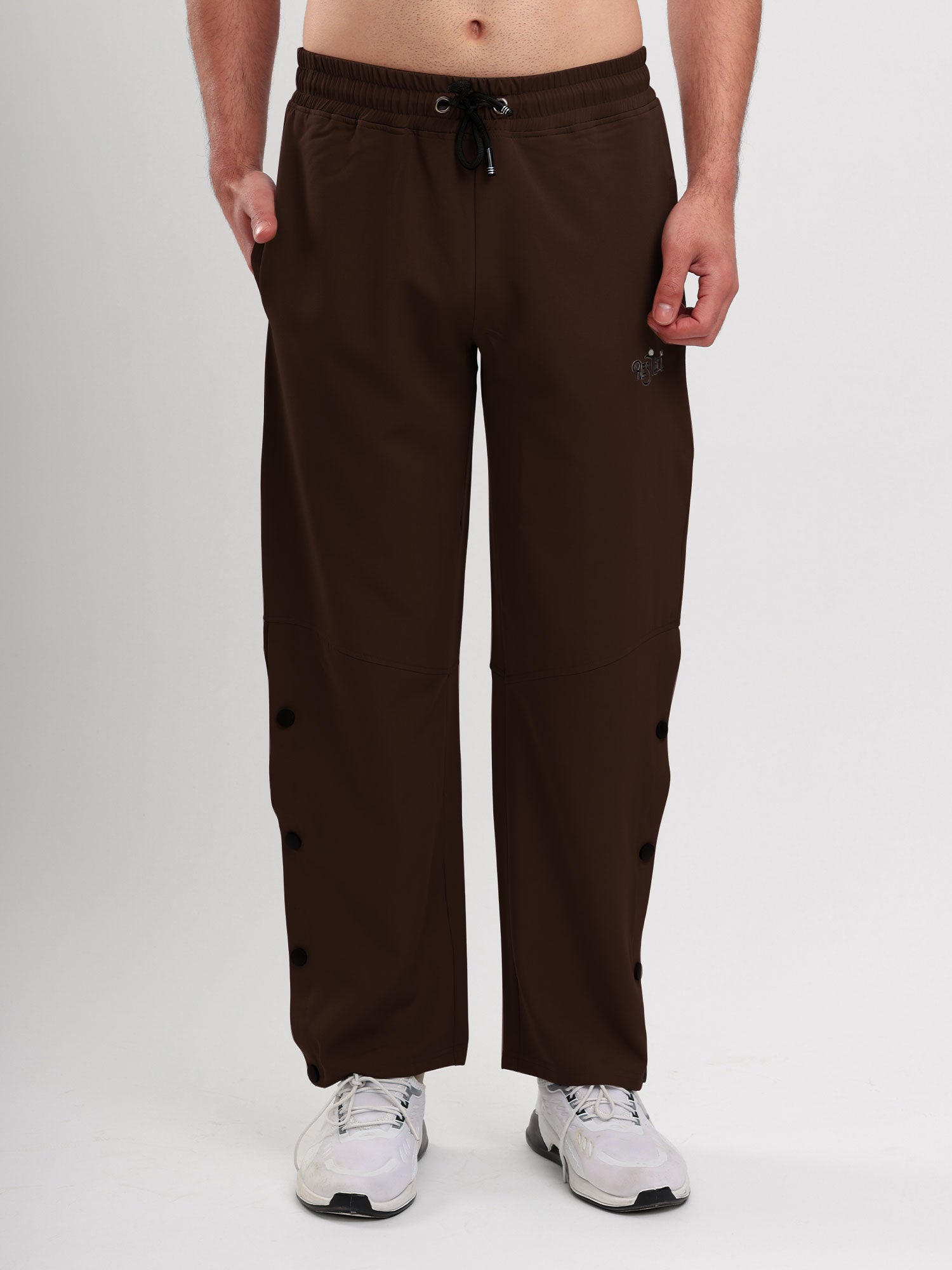 Men's Regular Fit Snap Button Track Pant with Elastic Waist, Drawstring & Straight Leg Design