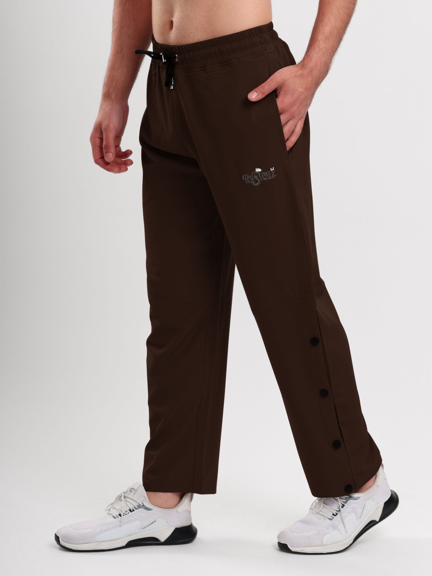 Men's Regular Fit Snap Button Track Pant with Elastic Waist, Drawstring & Straight Leg Design