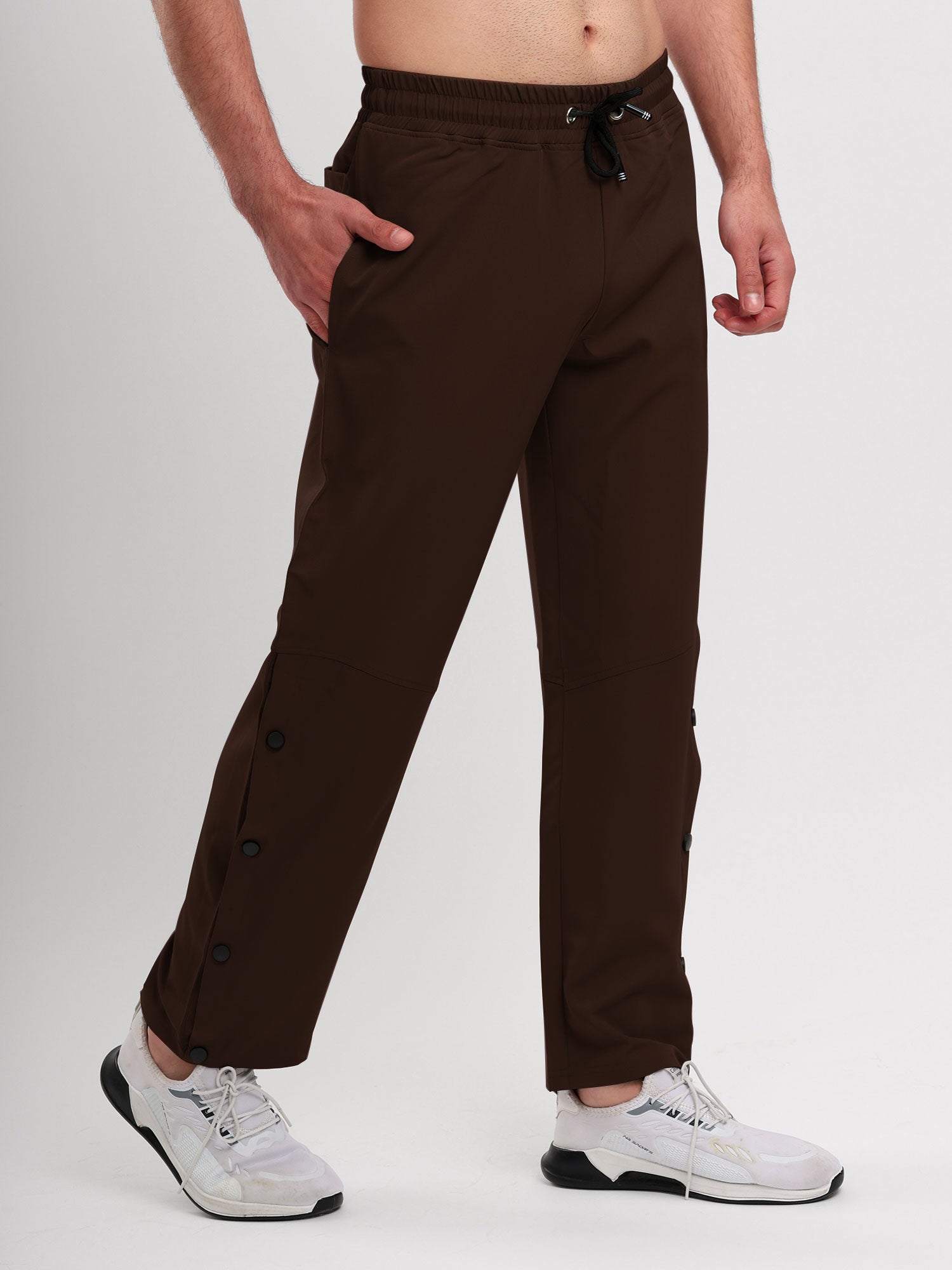 Men's Regular Fit Snap Button Track Pant with Elastic Waist, Drawstring & Straight Leg Design