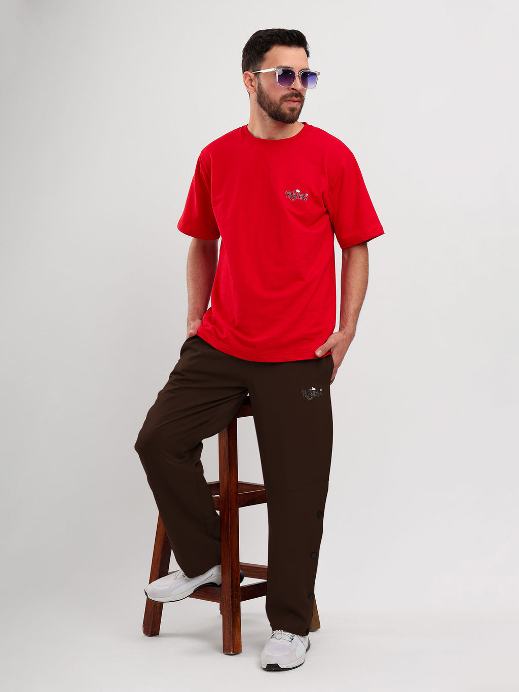 Men's Regular Fit Snap Button Track Pant with Elastic Waist, Drawstring & Straight Leg Design