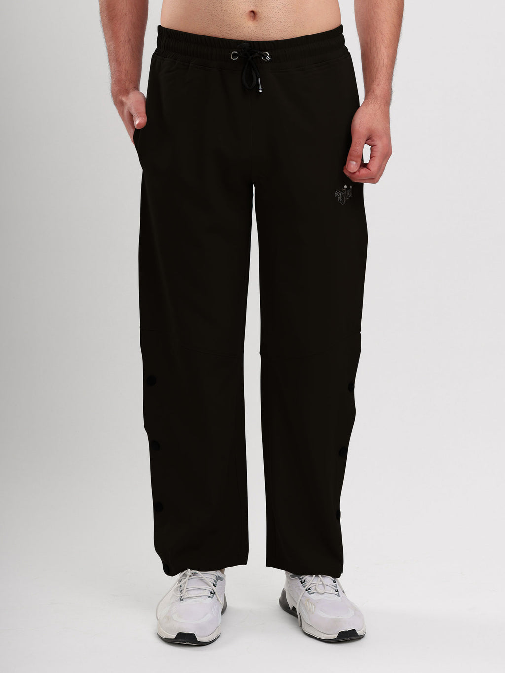 Men's Regular Fit Snap Button Track Pant with Elastic Waist, Drawstring & Straight Leg Design