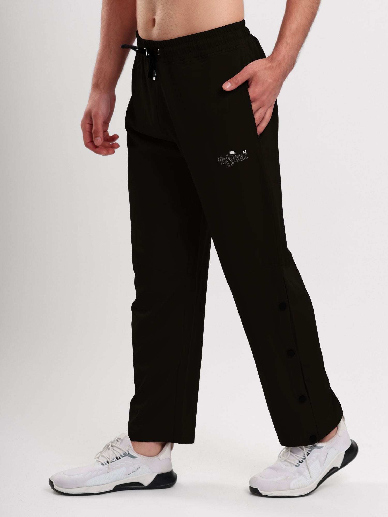 Men's Regular Fit Snap Button Track Pant with Elastic Waist, Drawstring & Straight Leg Design