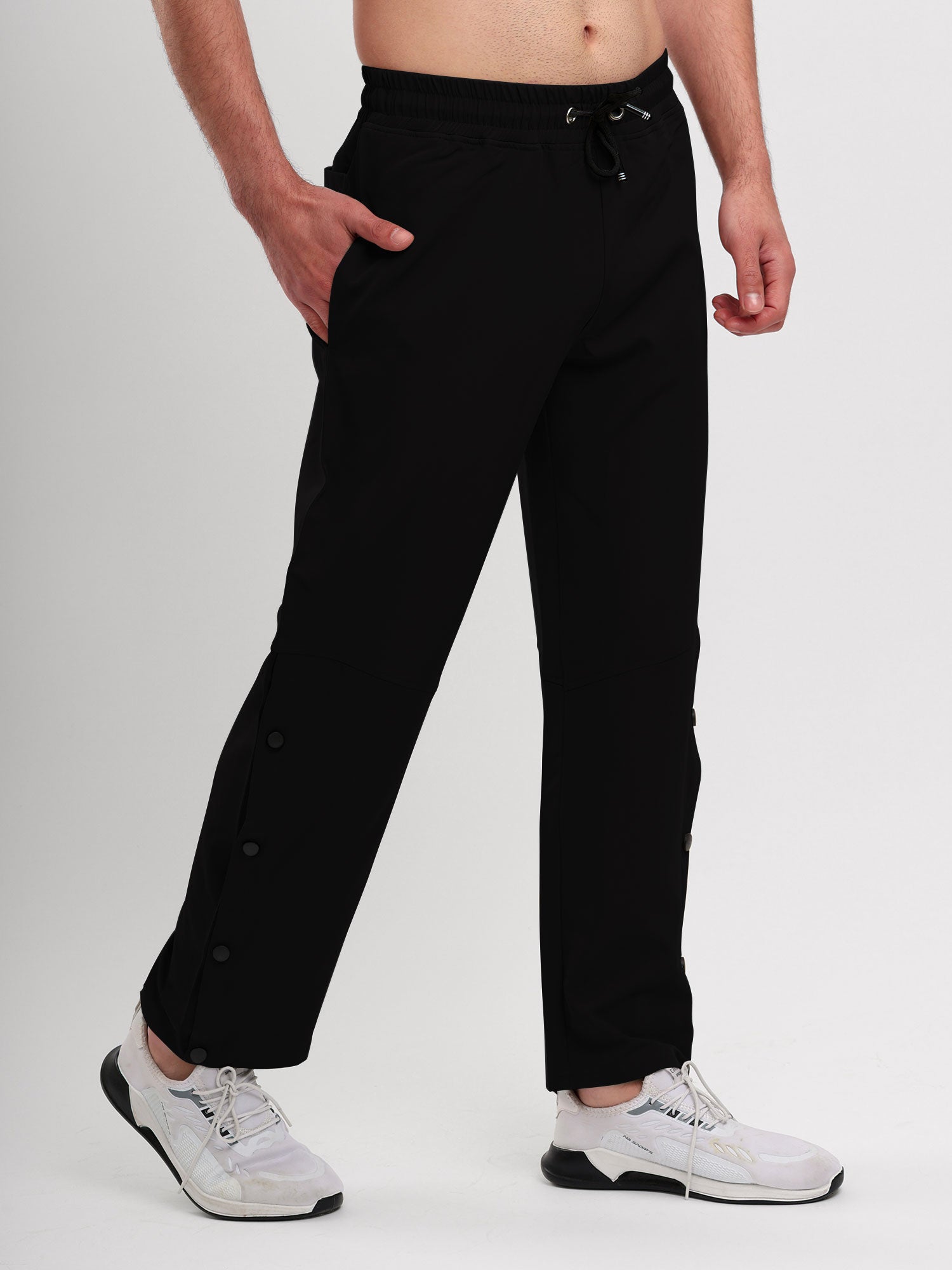 Men's Regular Fit Snap Button Track Pant with Elastic Waist, Drawstring & Straight Leg Design