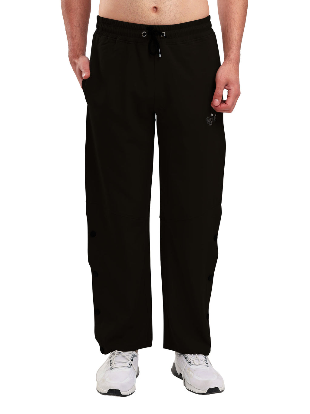 Men's Regular Fit Snap Button Track Pant with Elastic Waist, Drawstring & Straight Leg Design