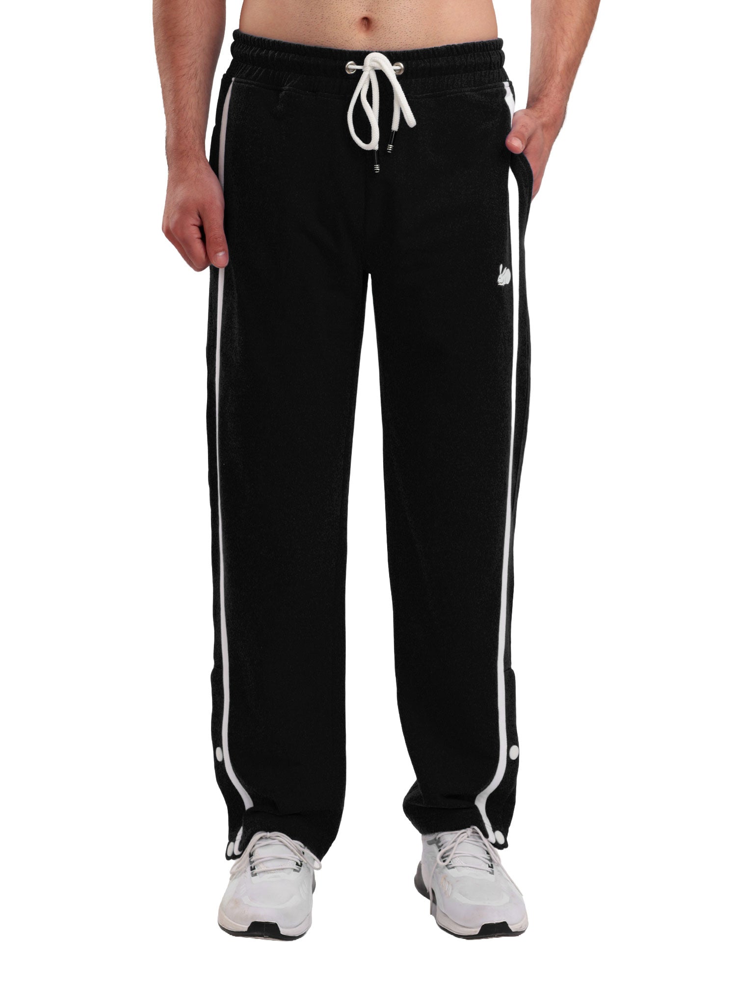 Men's Regular Fit Athletic Track Pant with Side Stripe, Snap Button Hem & Drawstring Waist