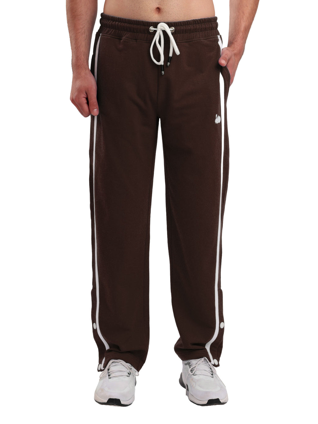 Men's Regular Fit Athletic Track Pant with Side Stripe, Snap Button Hem & Drawstring Waist