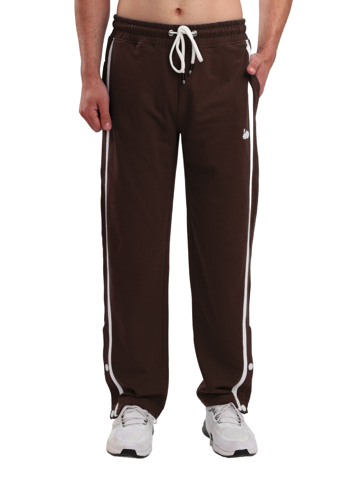 Men's Regular Fit Athletic Track Pant with Side Stripe, Snap Button Hem & Drawstring Waist