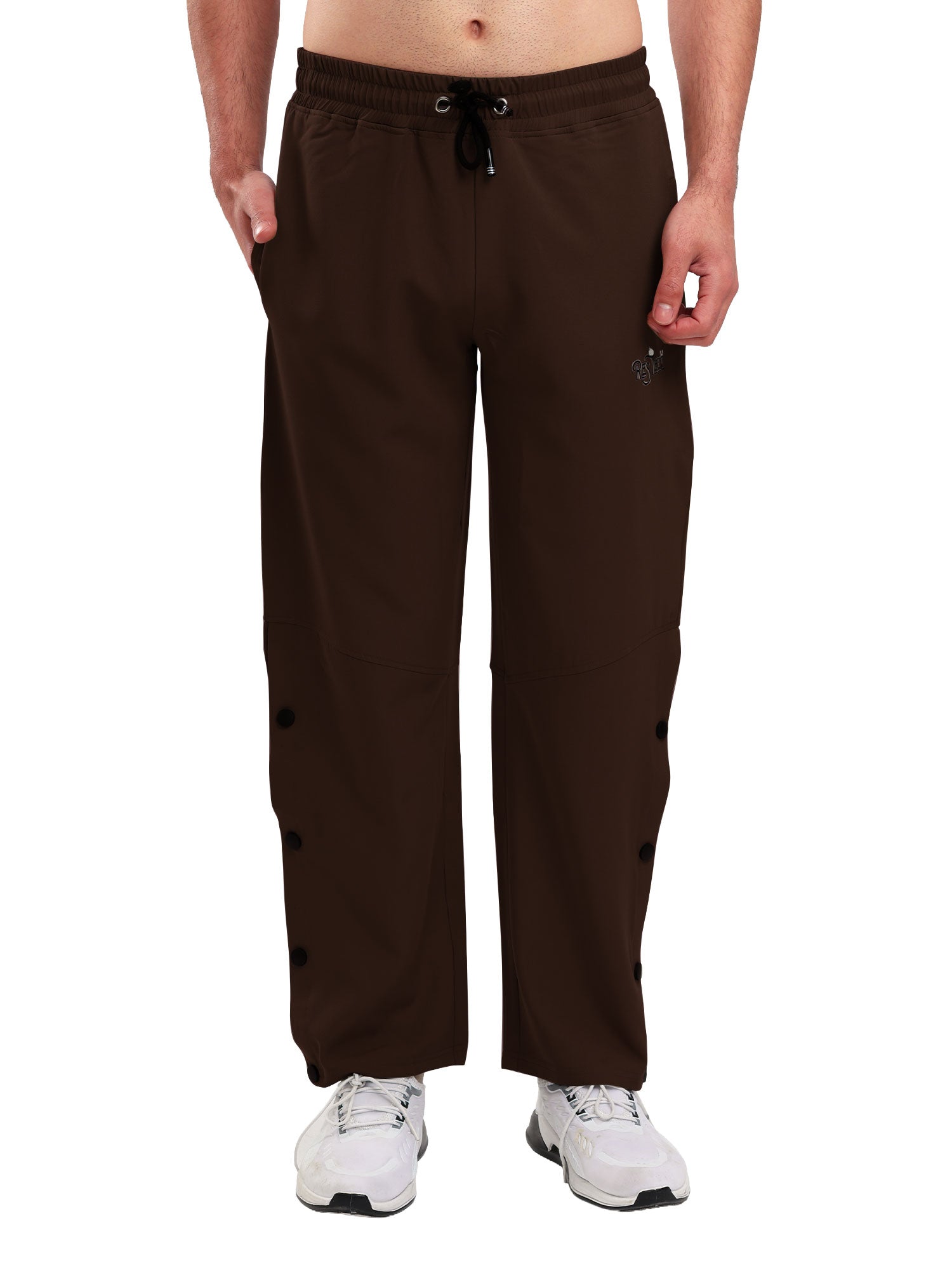 Men's Regular Fit Snap Button Track Pant with Elastic Waist, Drawstring & Straight Leg Design