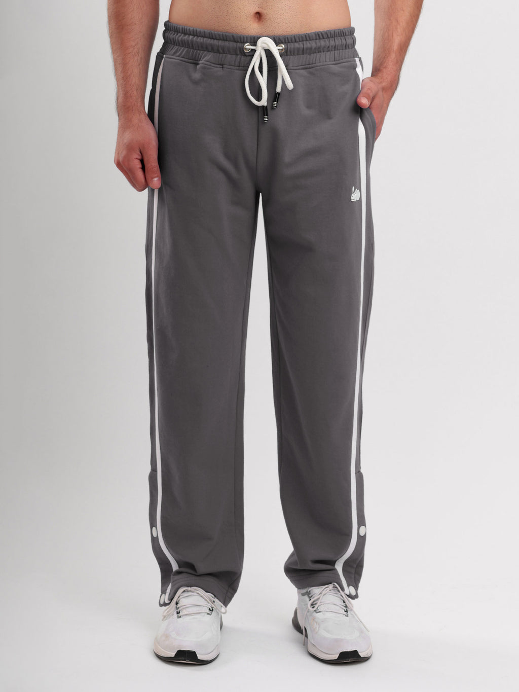 Men's Regular Fit Athletic Track Pant with Side Stripe, Snap Button Hem & Drawstring Waist