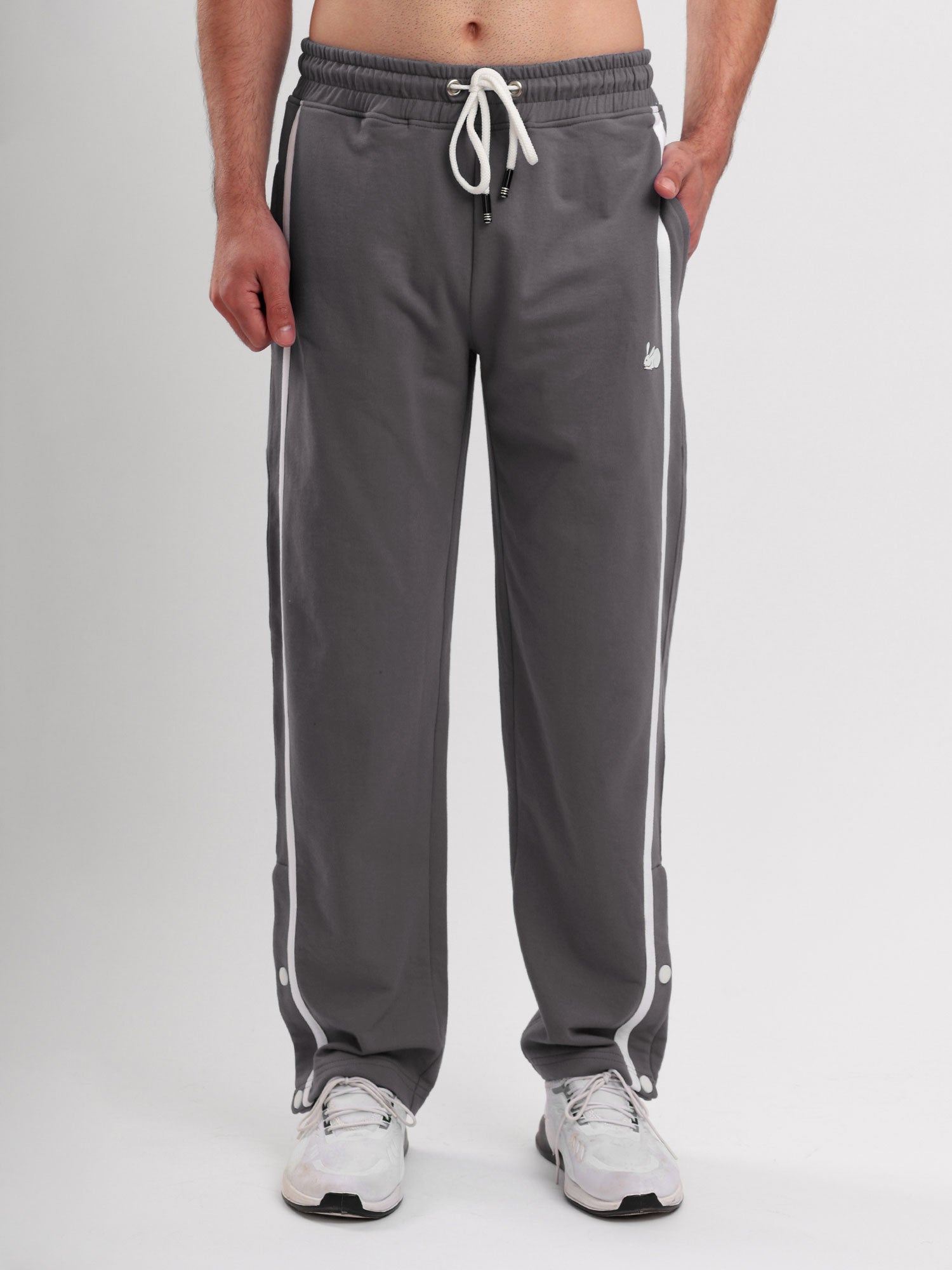 Men's Regular Fit Athletic Track Pant with Side Stripe, Snap Button Hem & Drawstring Waist