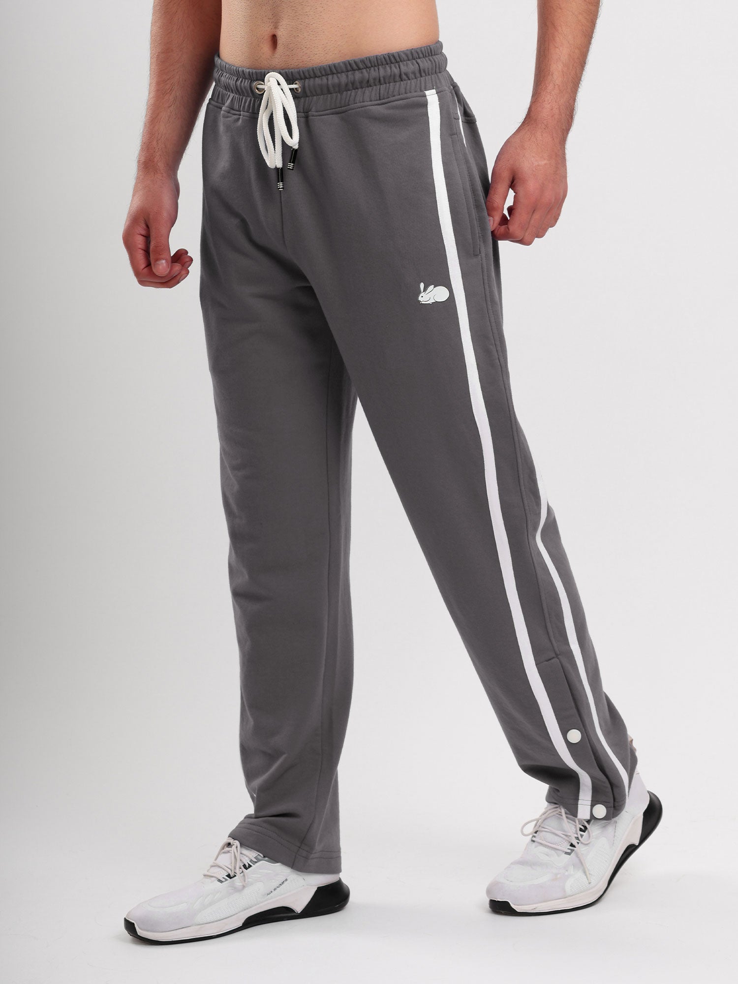 Men's Regular Fit Athletic Track Pant with Side Stripe, Snap Button Hem & Drawstring Waist