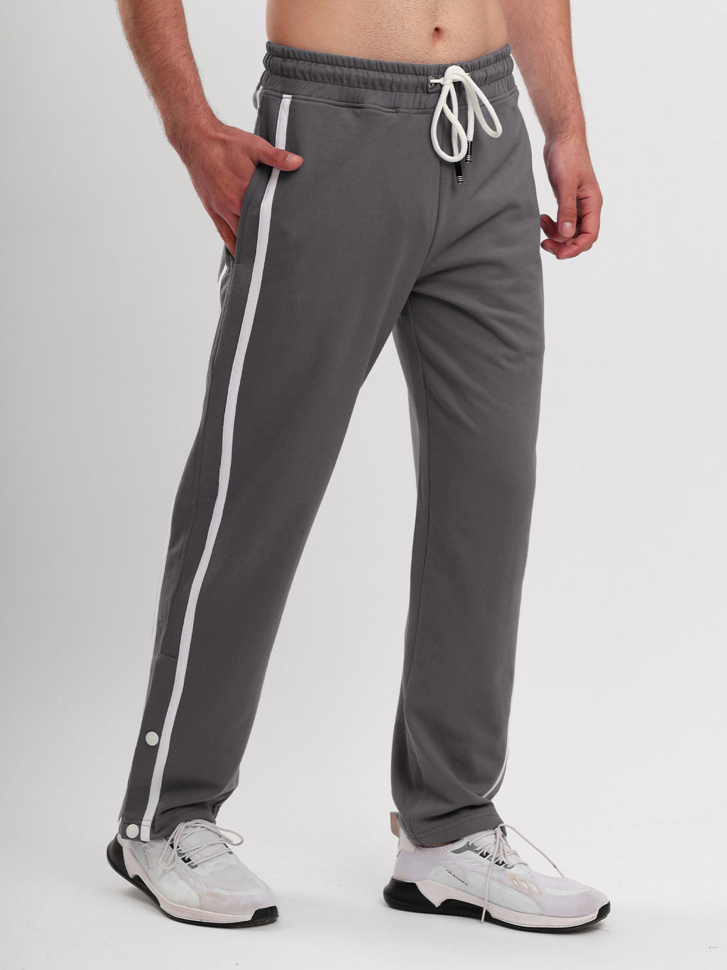 Men's Regular Fit Athletic Track Pant with Side Stripe, Snap Button Hem & Drawstring Waist