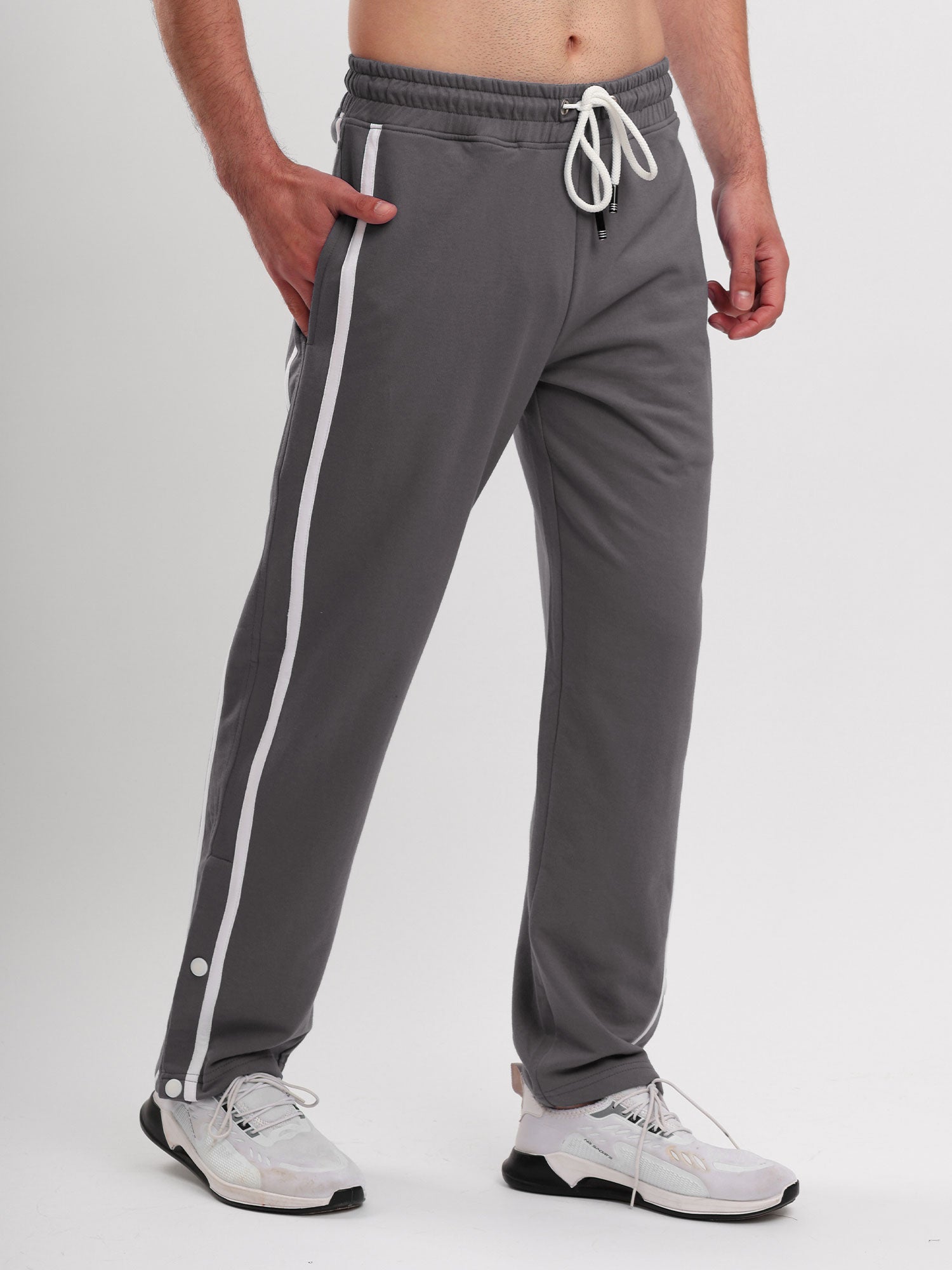 Men's Regular Fit Athletic Track Pant with Side Stripe, Snap Button Hem & Drawstring Waist
