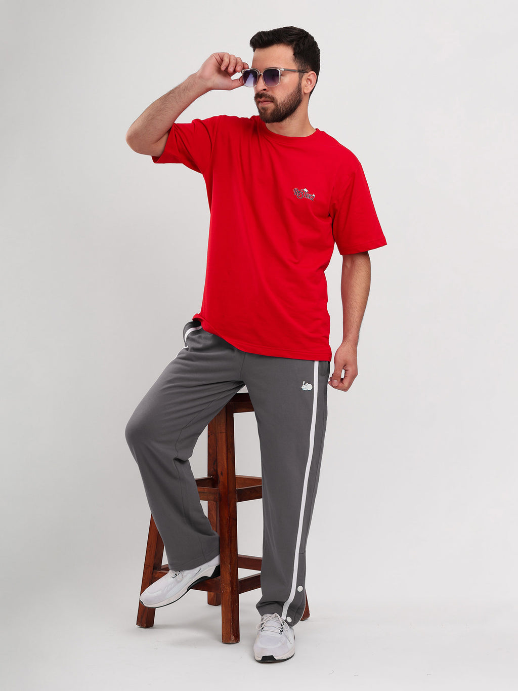 Men's Regular Fit Athletic Track Pant with Side Stripe, Snap Button Hem & Drawstring Waist
