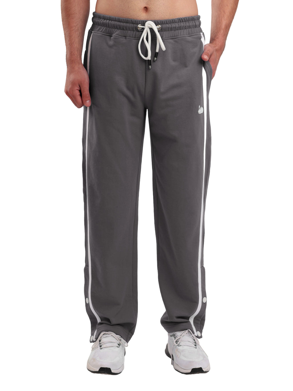 Men's Regular Fit Athletic Track Pant with Side Stripe, Snap Button Hem & Drawstring Waist