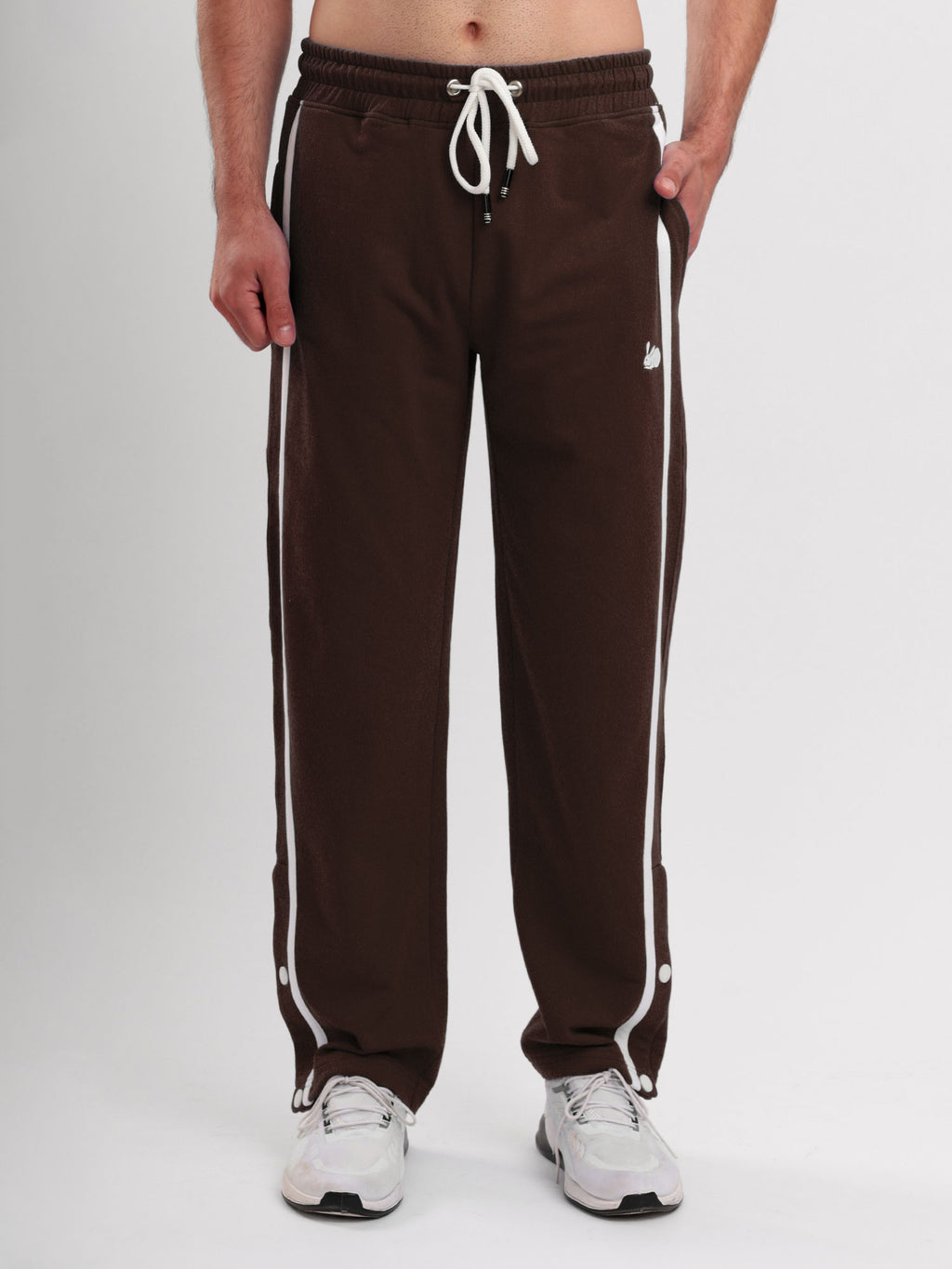 Men's Regular Fit Athletic Track Pant with Side Stripe, Snap Button Hem & Drawstring Waist