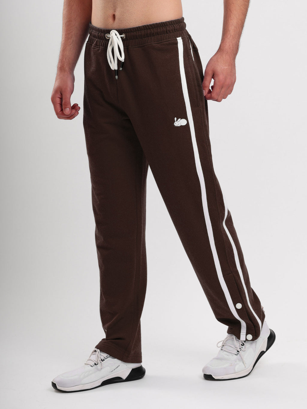 Men's Regular Fit Athletic Track Pant with Side Stripe, Snap Button Hem & Drawstring Waist