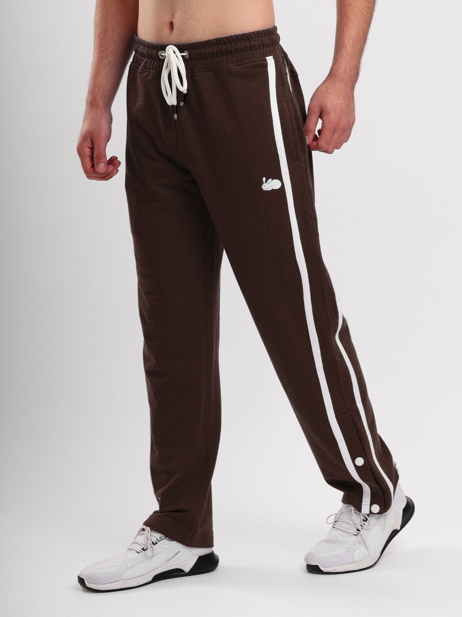 Men's Regular Fit Athletic Track Pant with Side Stripe, Snap Button Hem & Drawstring Waist