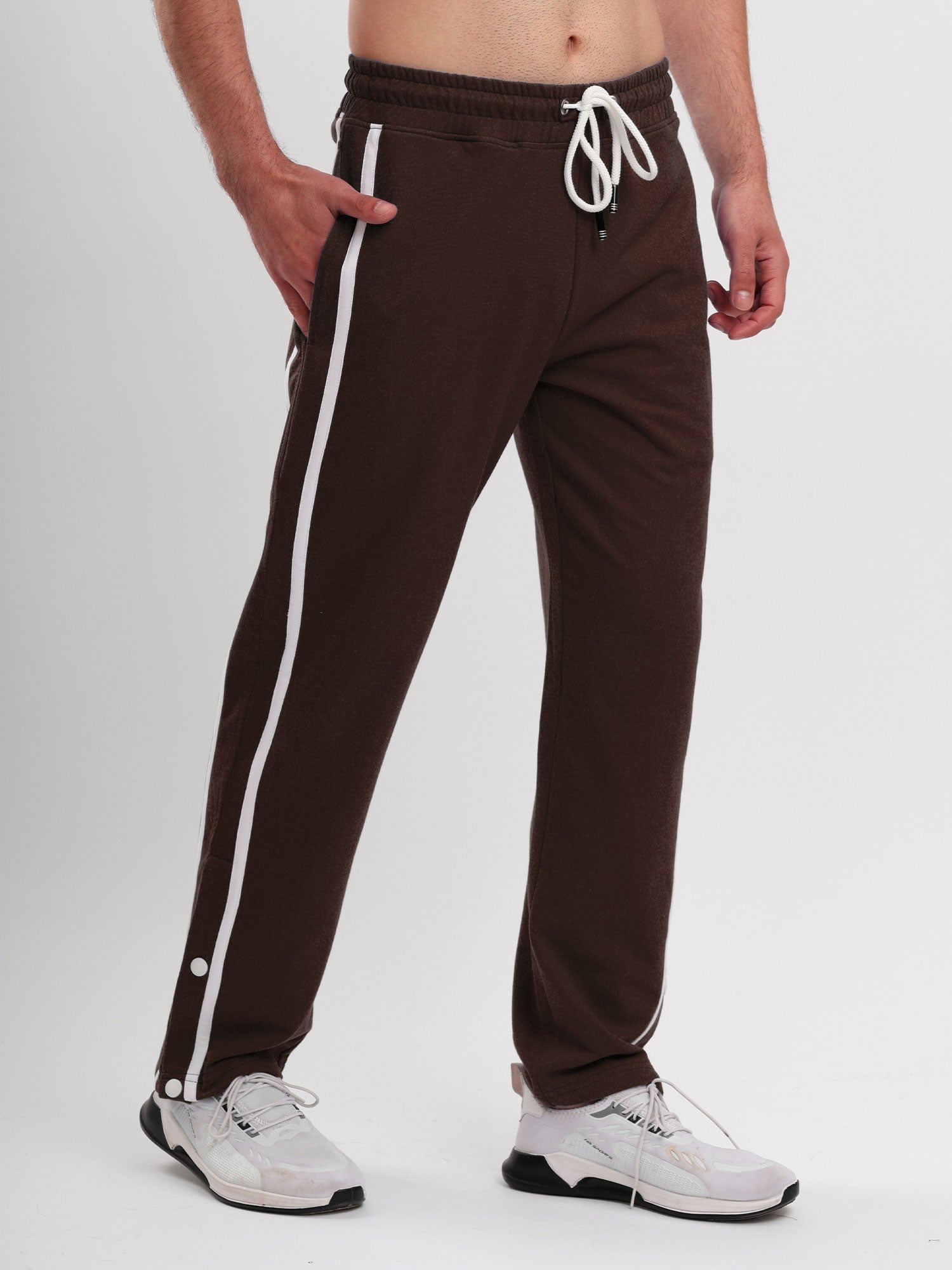 Men's Regular Fit Athletic Track Pant with Side Stripe, Snap Button Hem & Drawstring Waist