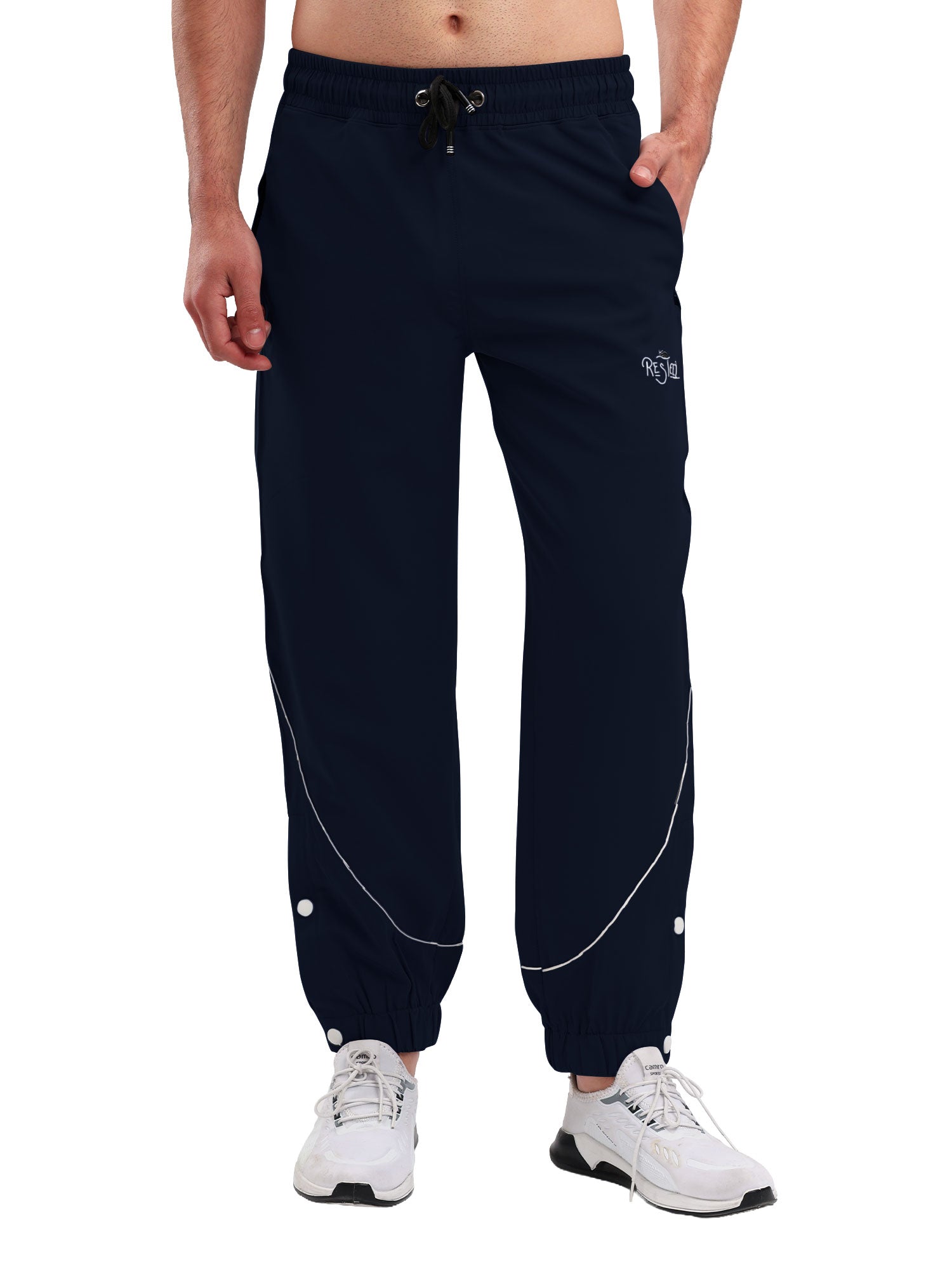 Men Active Jogger Track Pant with Reflective Piping Elastic Cuff and Zip Pockets