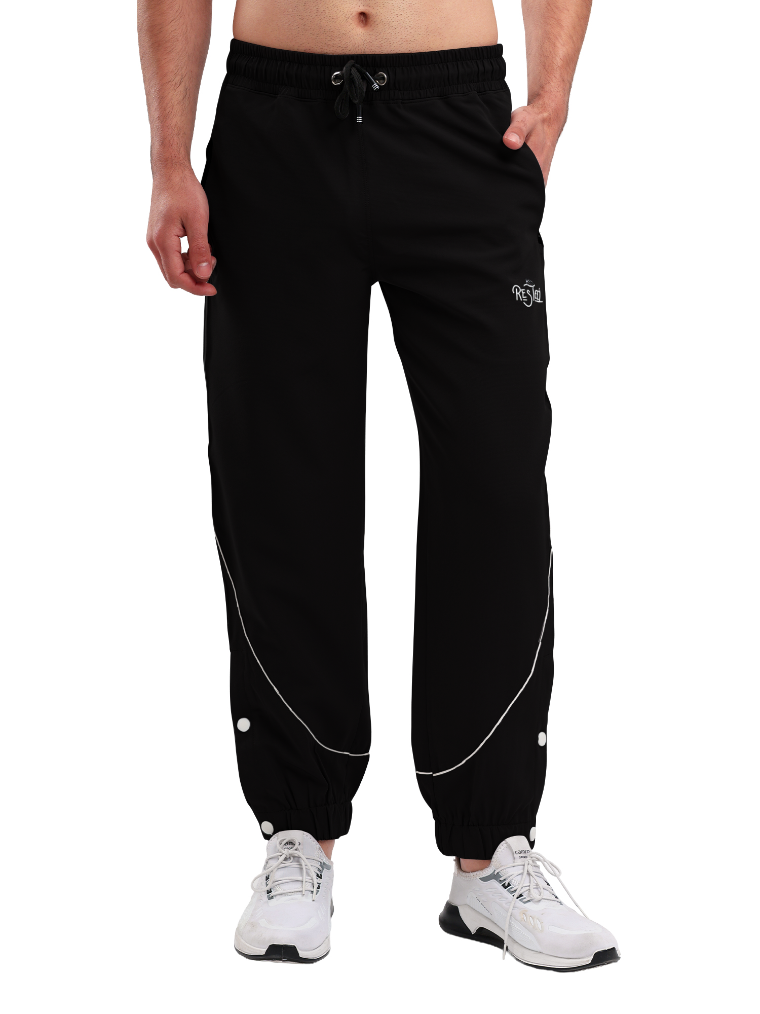 Men Active Jogger Track Pant with Reflective Piping Elastic Cuff and Zip Pockets
