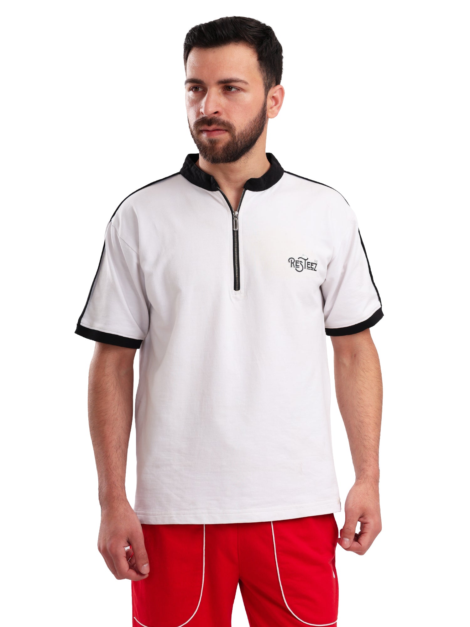 Men's Premium Half Zip Polo T-Shirt with Back Graphic Print