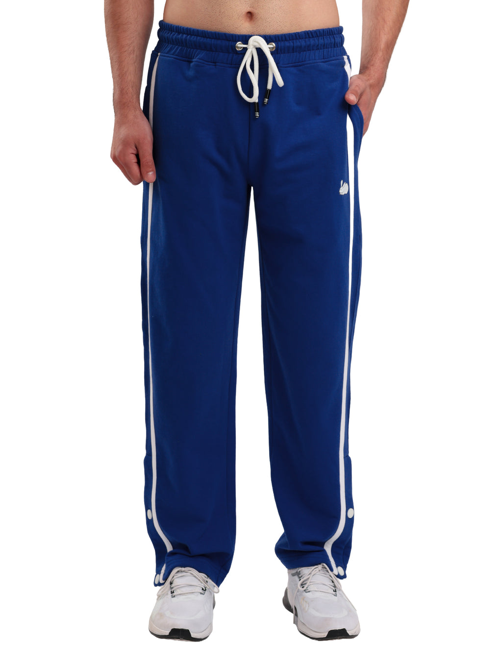 Men's Regular Fit Athletic Track Pant with Side Stripe, Snap Button Hem & Drawstring Waist