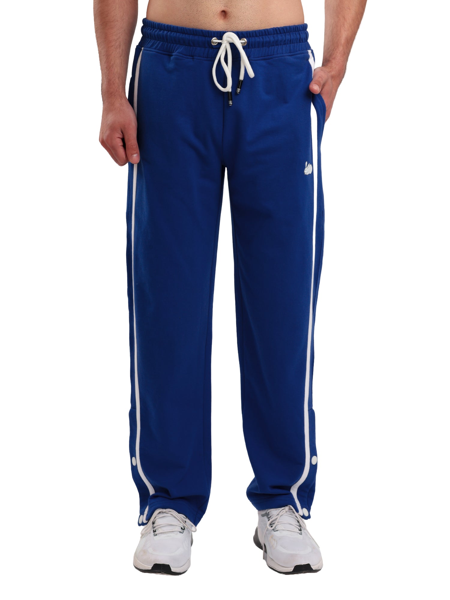 Men's Regular Fit Athletic Track Pant with Side Stripe, Snap Button Hem & Drawstring Waist