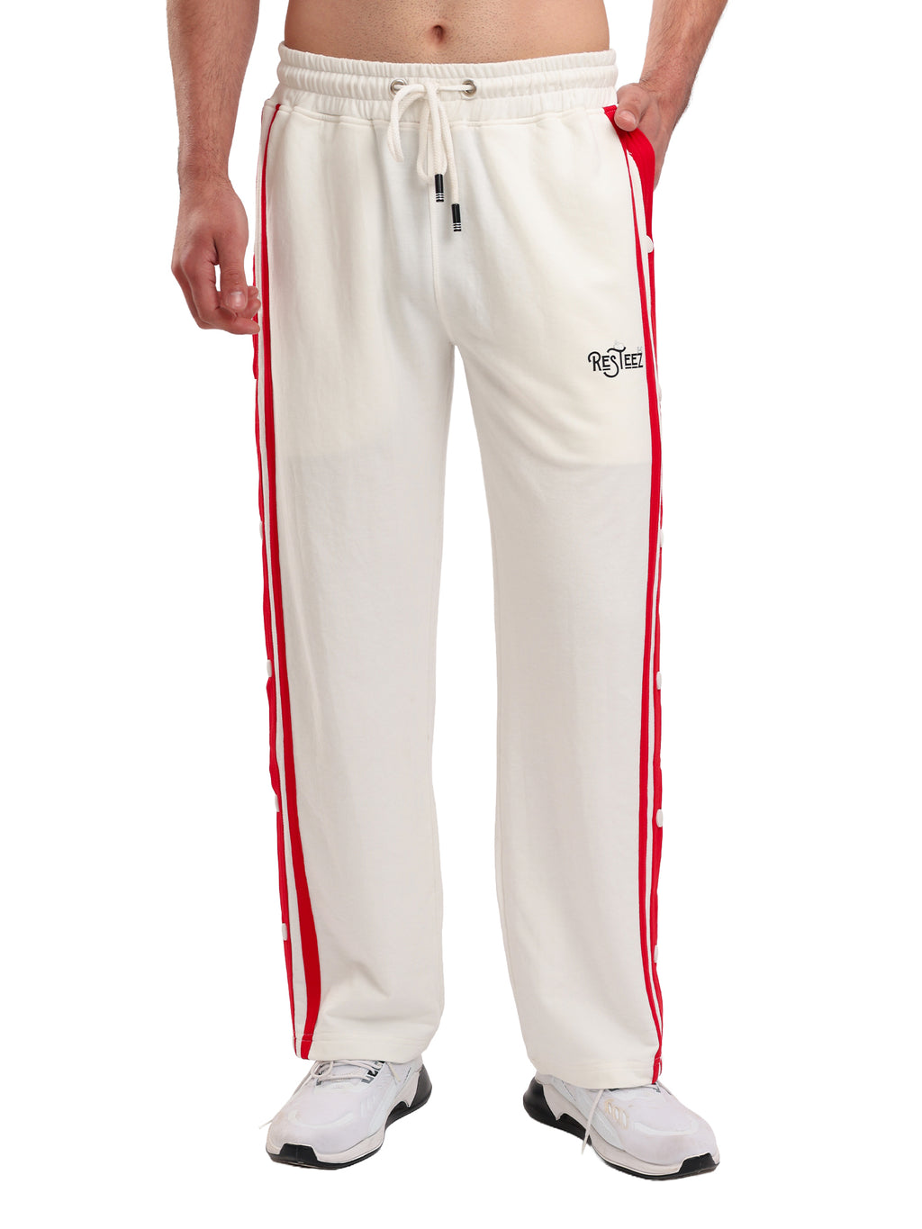 Men's Regular Fit Side Snap Track Pant with Adjustable Drawstring, Side Pockets & Straight Fit
