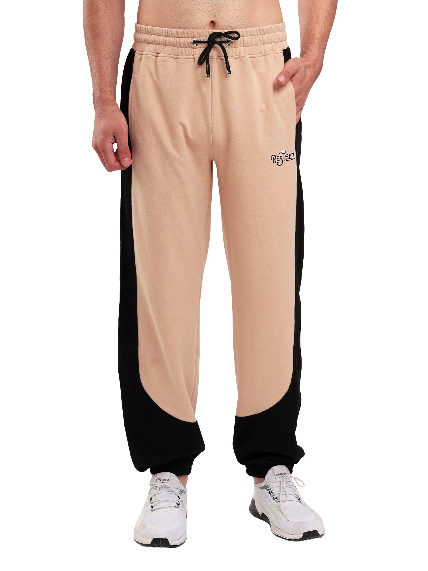 Men's Regular Fit Cotton Blend Track Pant with Side Panel Design, Elastic Waist & Drawstring