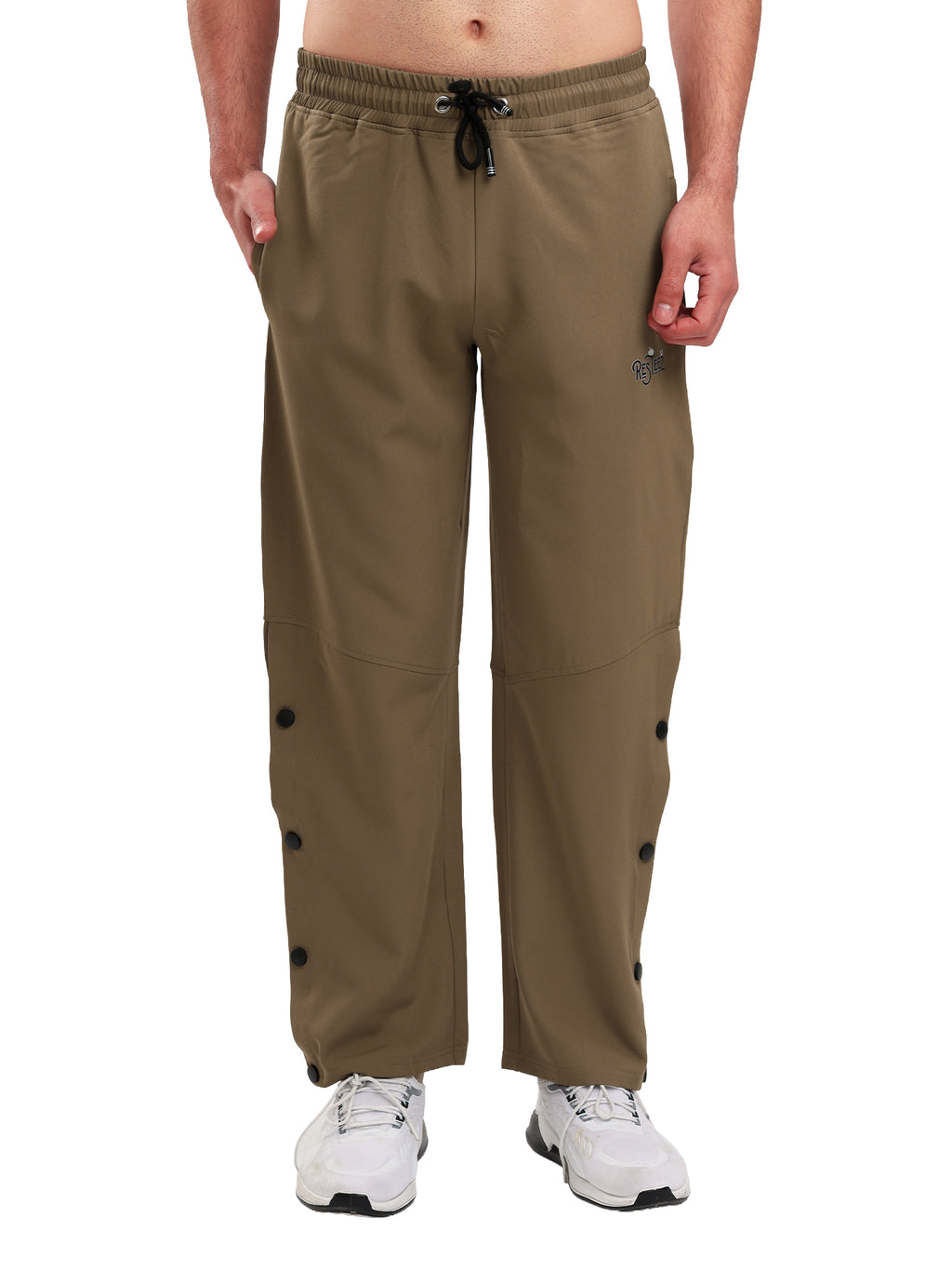 Men's Regular Fit Snap Button Track Pant with Elastic Waist, Drawstring & Straight Leg Design