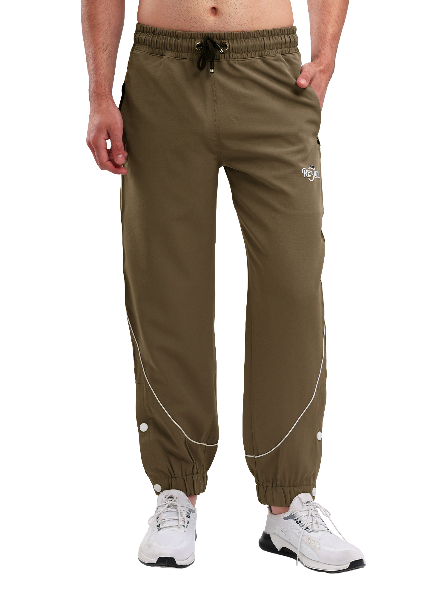 Men Active Jogger Track Pant with Reflective Piping Elastic Cuff and Zip Pockets