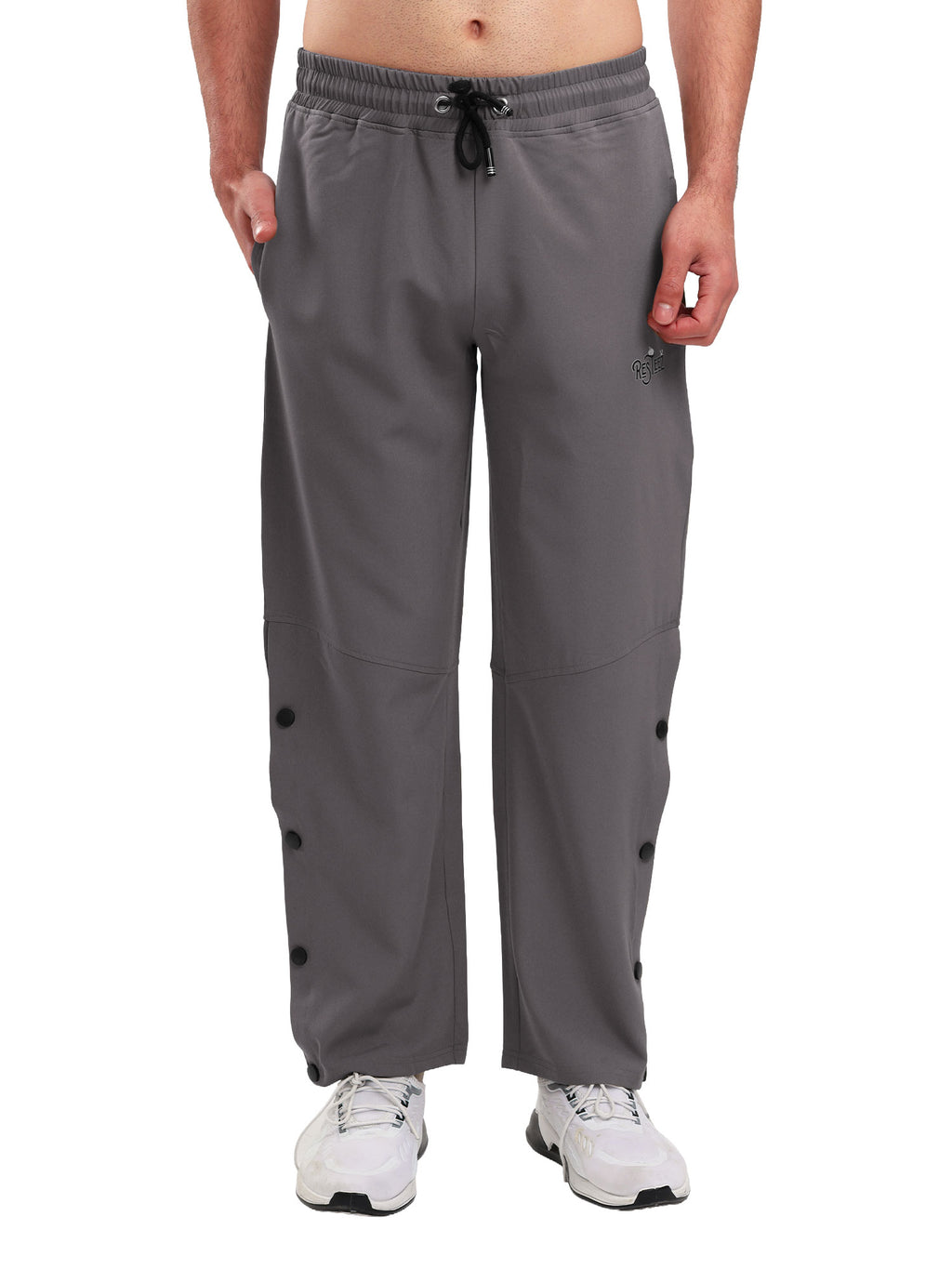 Men's Regular Fit Snap Button Track Pant with Elastic Waist, Drawstring & Straight Leg Design