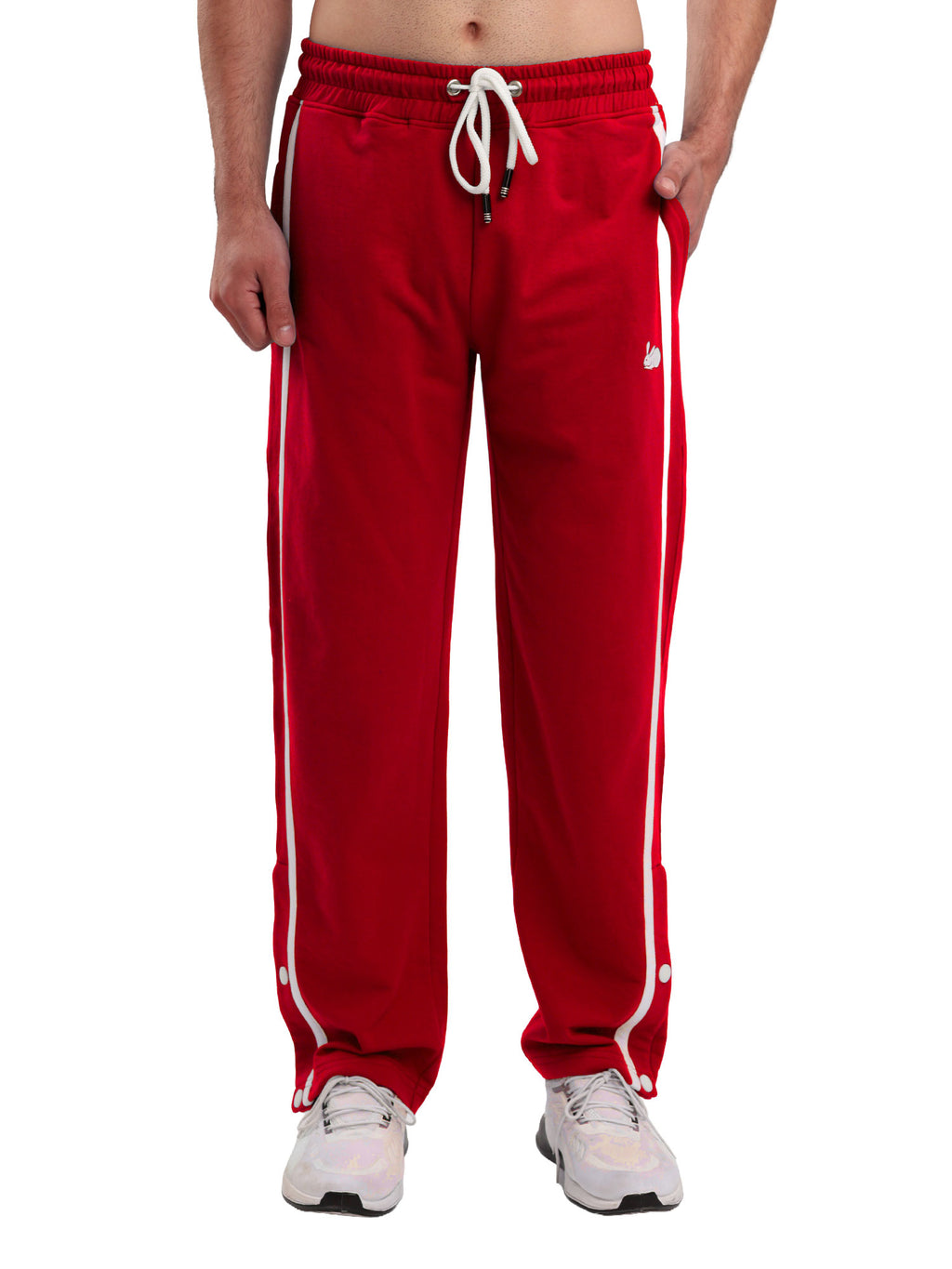 Men's Regular Fit Athletic Track Pant with Side Stripe, Snap Button Hem & Drawstring Waist