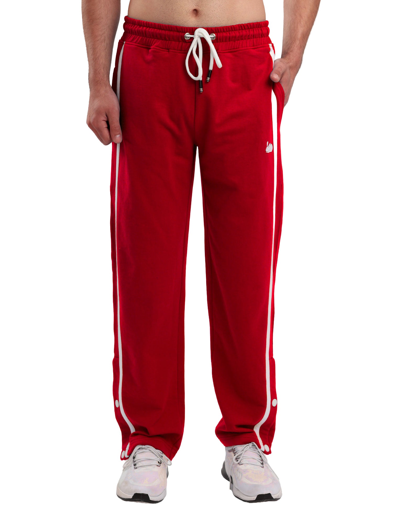 Men's Regular Fit Athletic Track Pant with Side Stripe, Snap Button Hem & Drawstring Waist